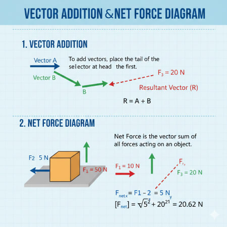 Vector Addition and Net Force Diagram