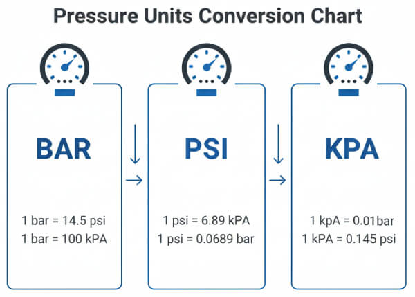 Basınç birimleri dönüşüm tablosu bar psi kpa